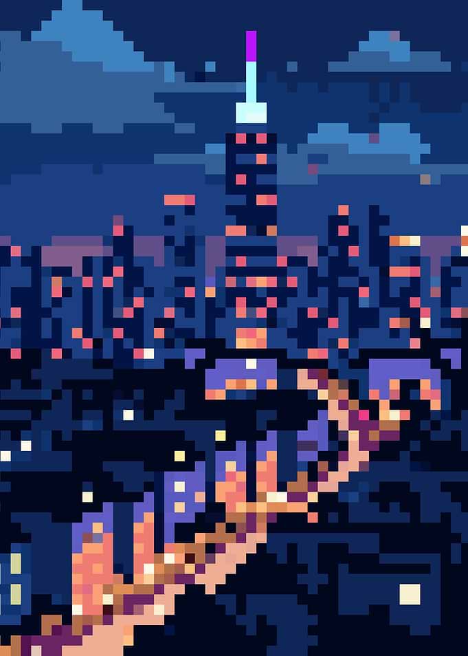Pixel Art Cityscape at Night