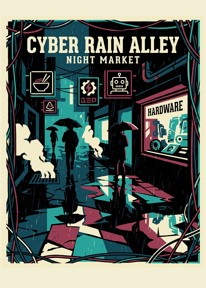 Cyber Rain Alley Night Market Poster