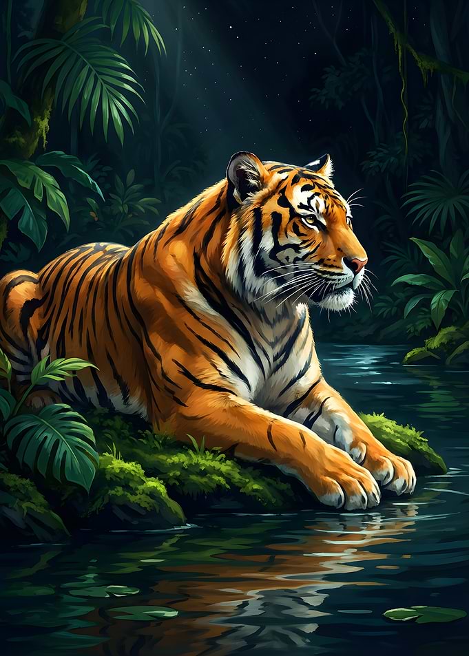 Tiger in Jungle Stream