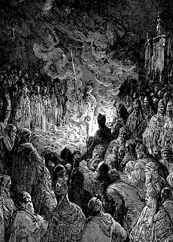 Barthelemi Undergoing the Ordeal of Fire Gustave Dore Crusades Engraving