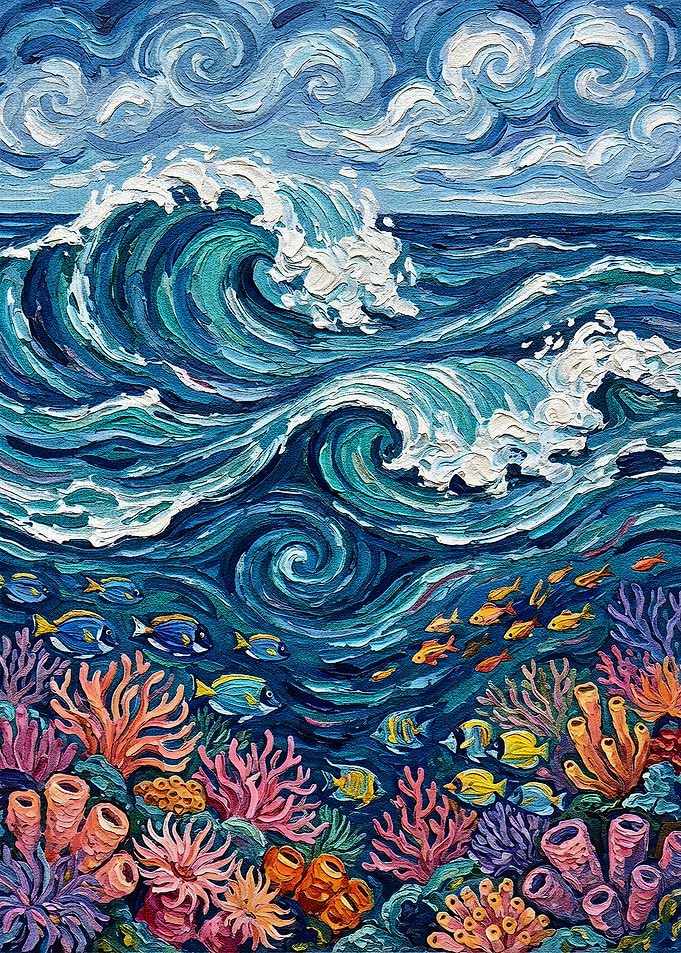 Ocean Wave and Coral Reef Painting