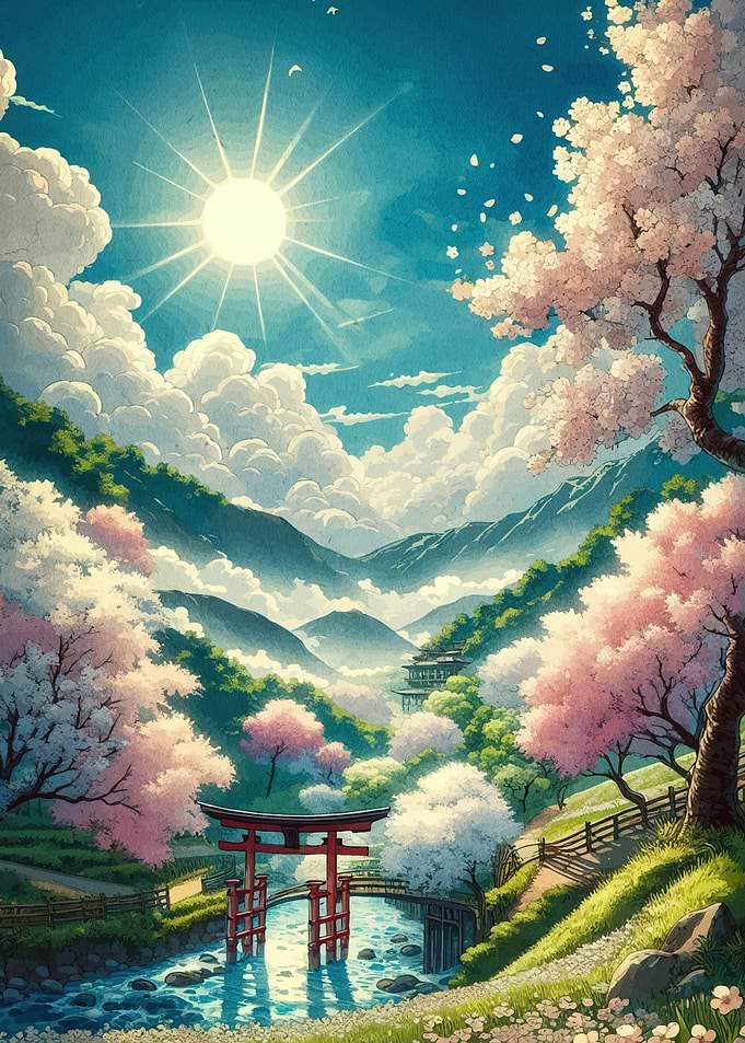Japanese Landscape Cherry Blossoms