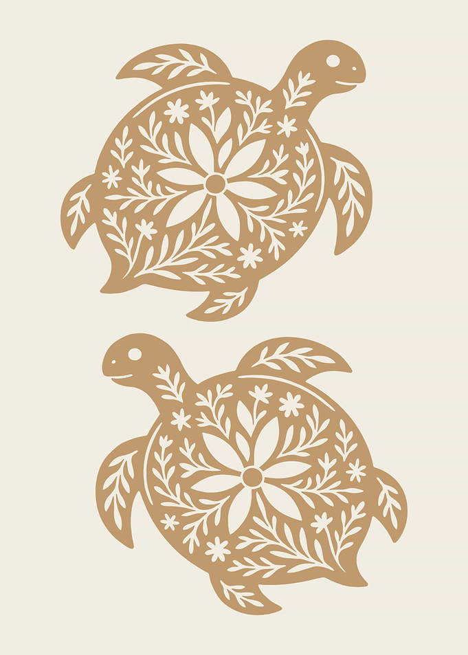 Two Floral Turtle Silhouettes