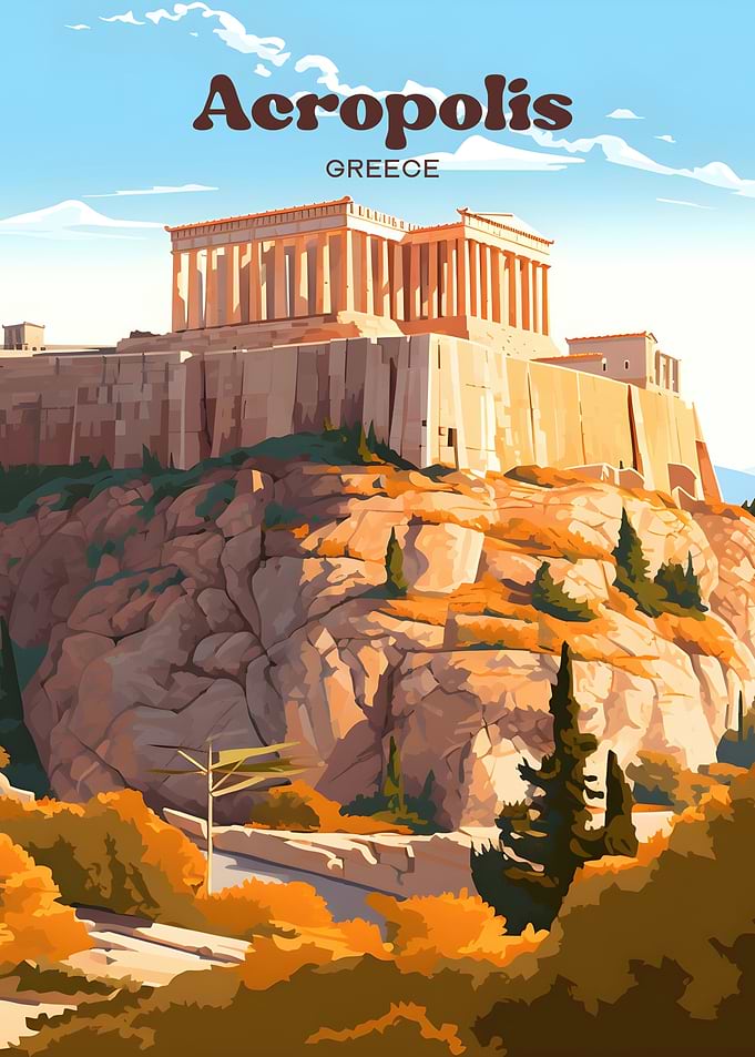 Acropolis Greece Sunset Travel Illustration