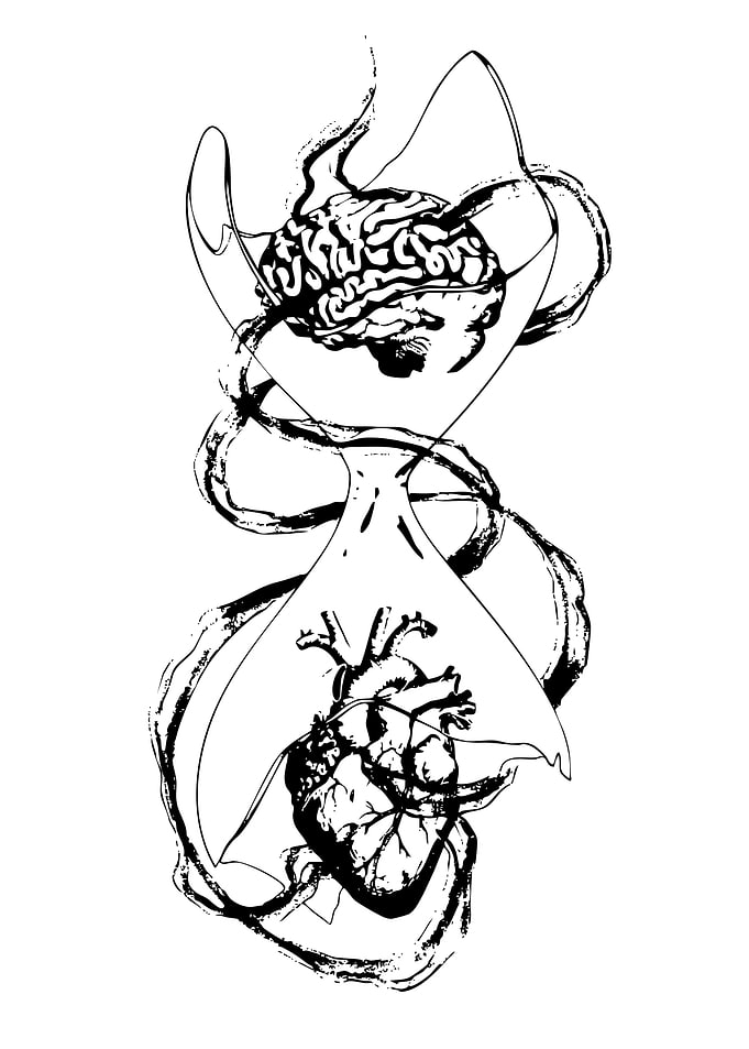 Brain and Heart Hourglass Illustration