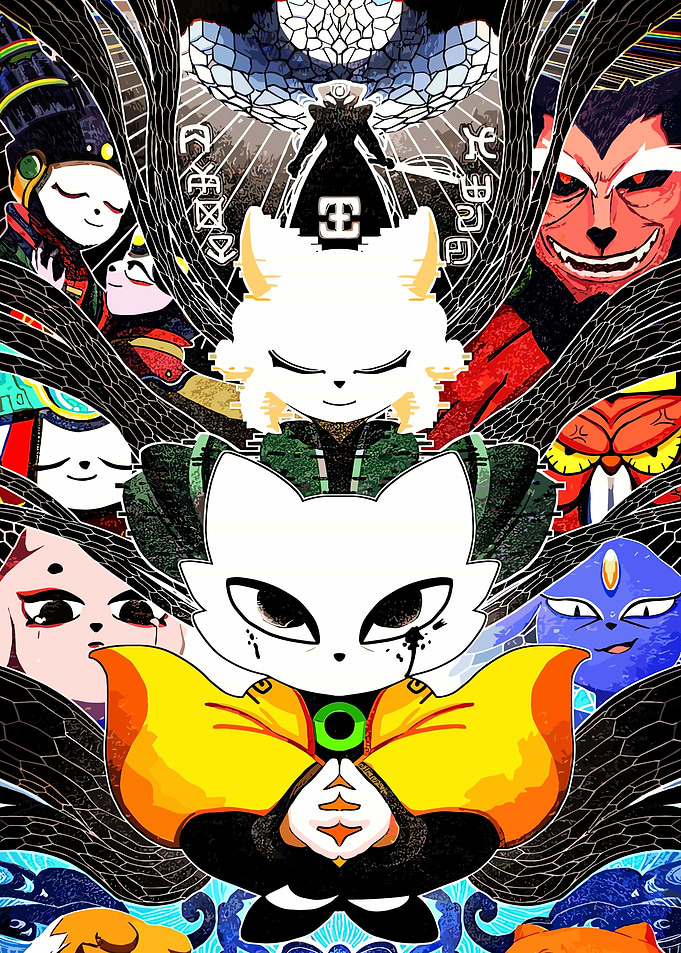 Cartoon Characters with White Fox-like Figures