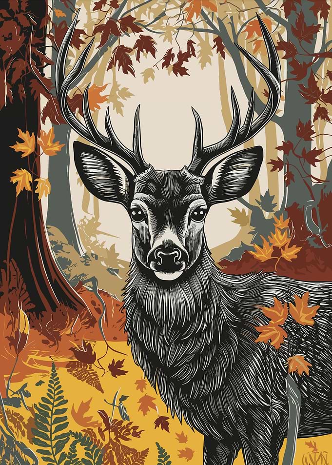 Deer in Autumn Forest Illustration
