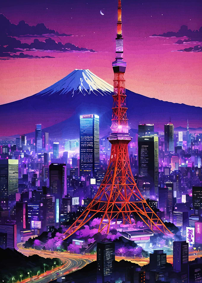 Tokyo Tower and Mount Fuji at Night