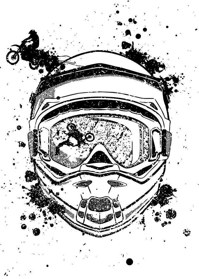 Motocross Helmet Black and White Illustration