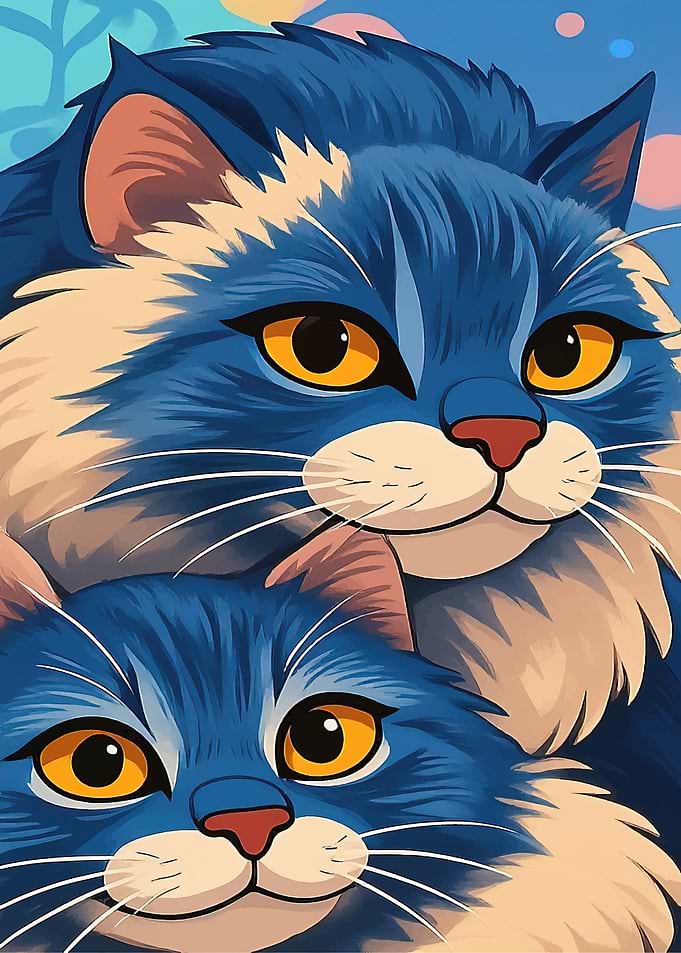 Two Blue Cats Cartoon Illustration