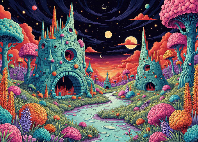 Surreal Landscape with Fantasy Architecture