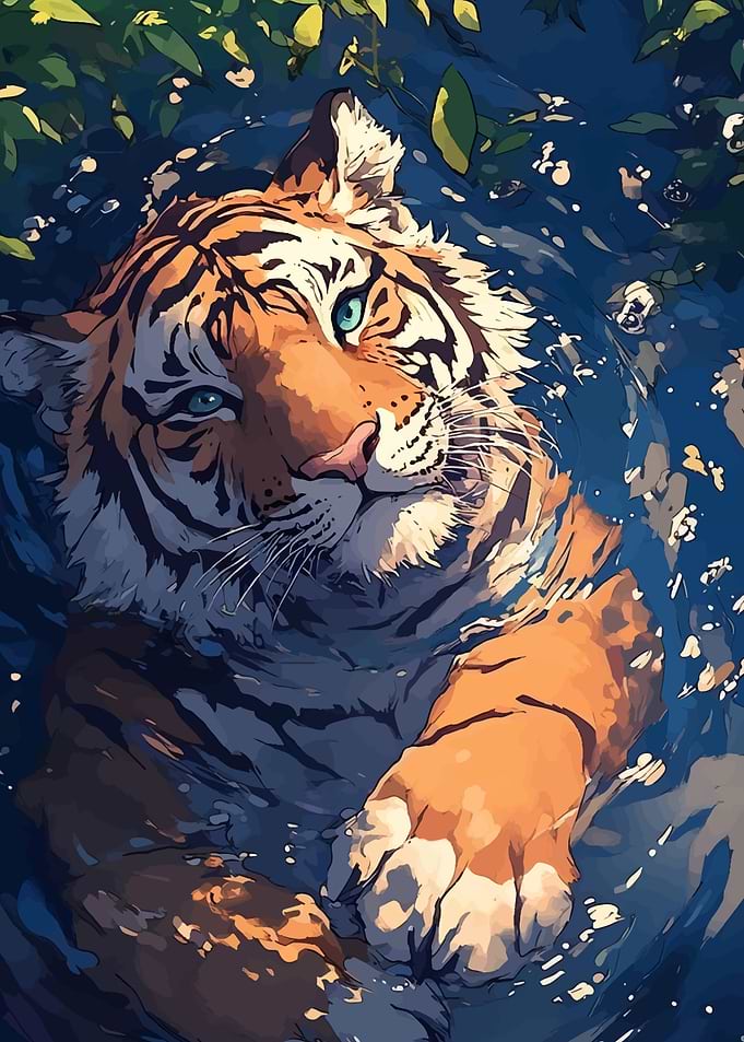 Tiger in Water Digital Art