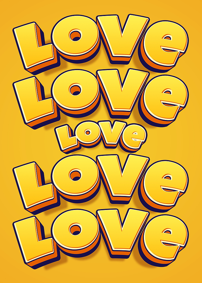 Love Text Art on Yellow