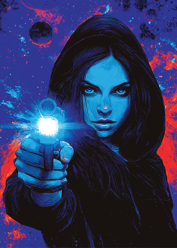 Woman with Gun in Space Art