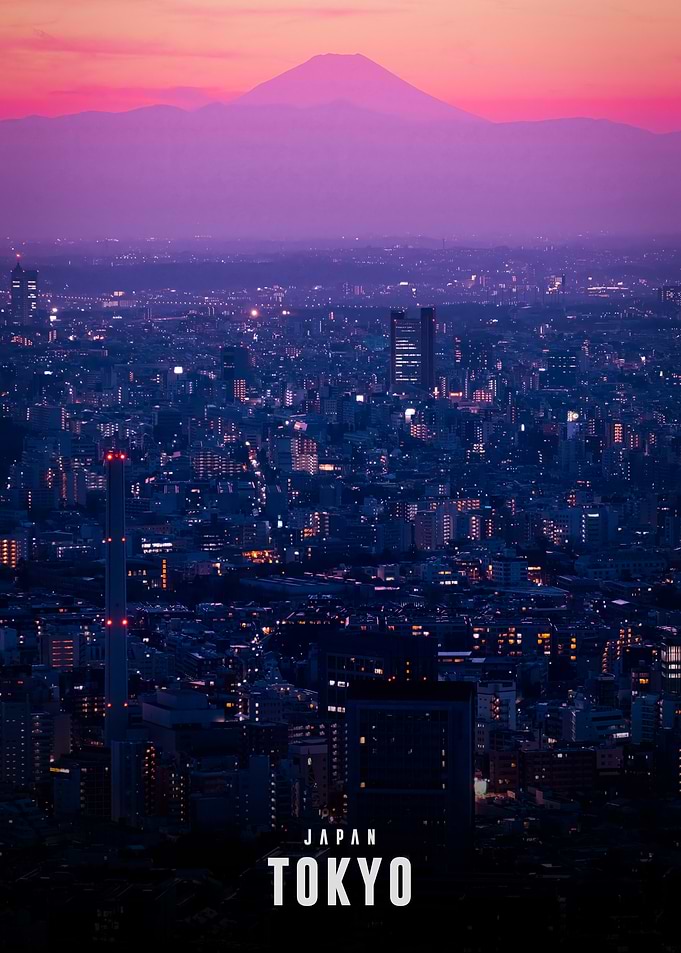 Tokyo cityscape with Mount Fuji at dusk
