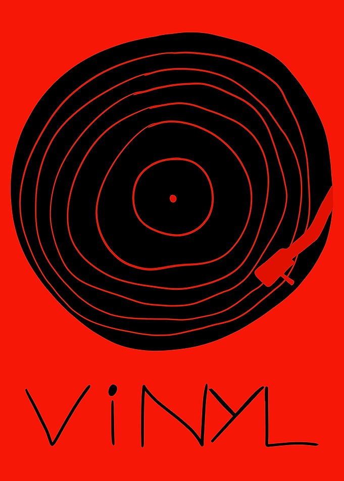 Vinyl Record Art on Red Background