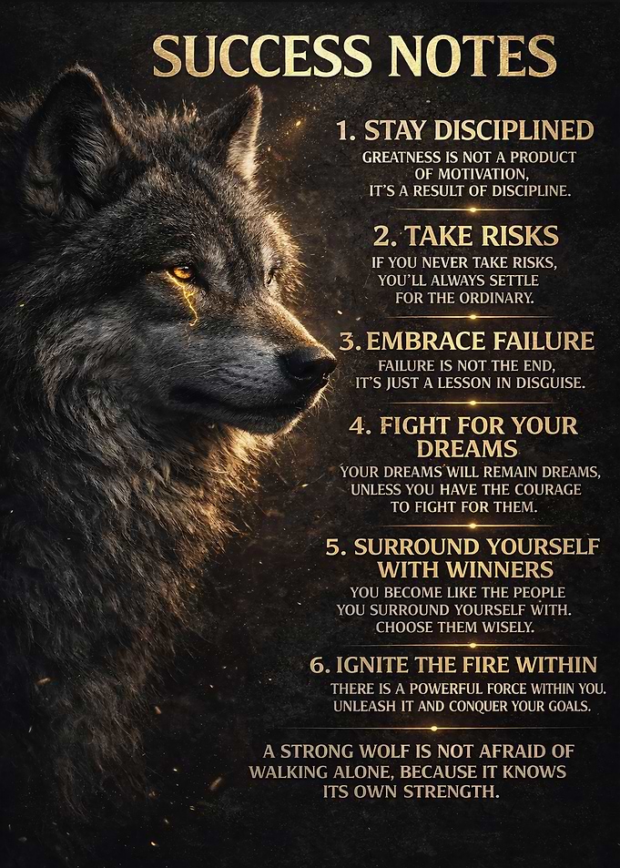 Success Notes Wolf Motivational Poster
