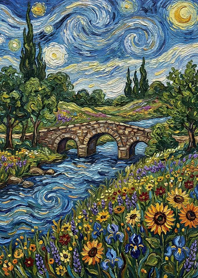 Starry Night Inspired Landscape Painting
