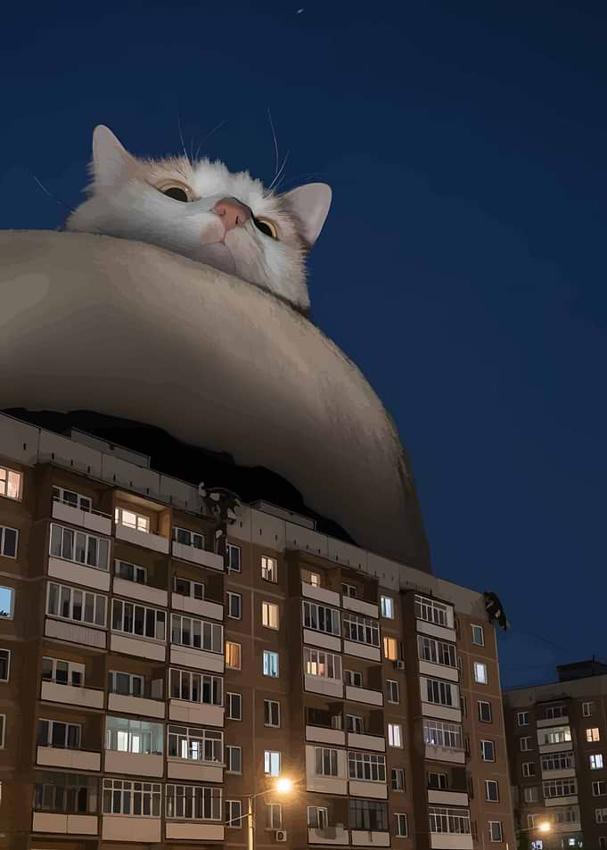Giant Cat Over City Building