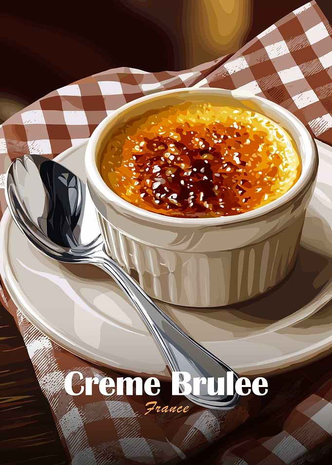 Creme Brulee France Dessert Illustration