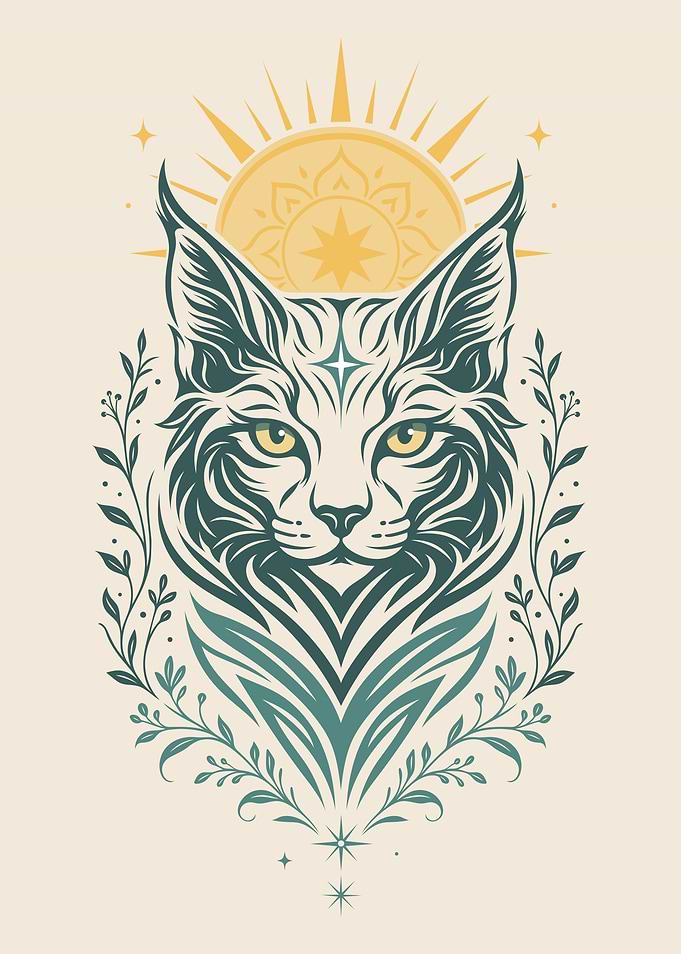 Lynx Guardian with Sun - Mystic Forest Spirit
