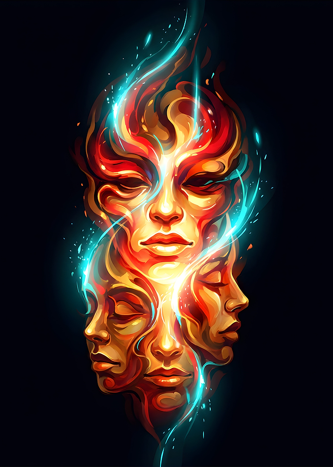 Abstract Faces with Glowing Accents
