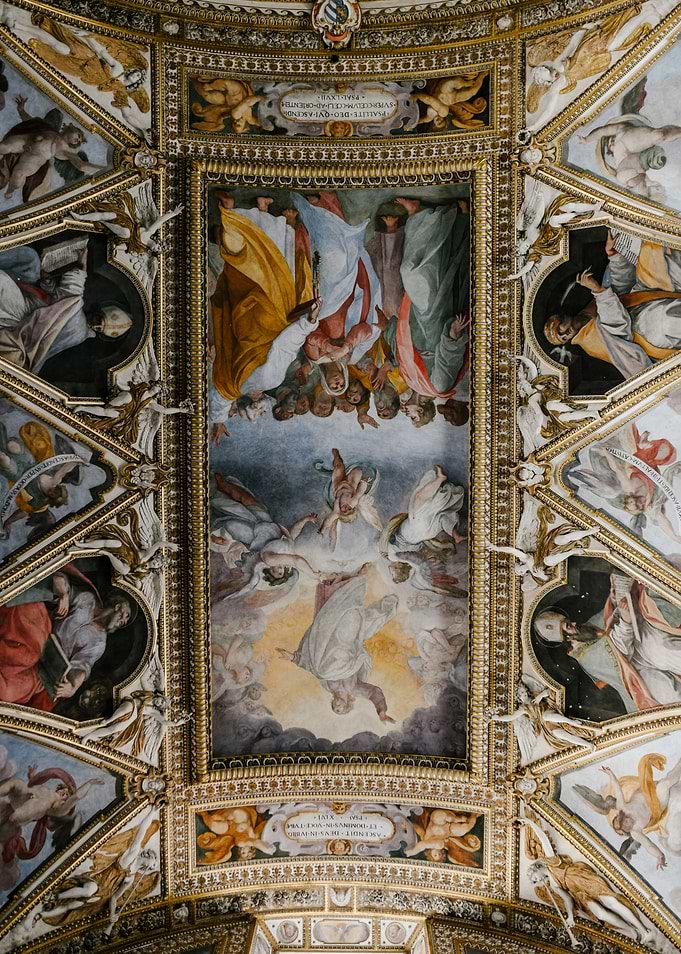Ornate Ceiling Painting with Religious Figures