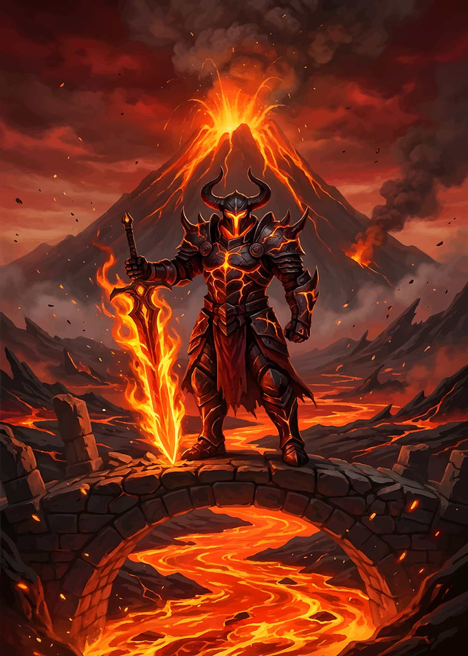 Lava Knight with Flaming Sword