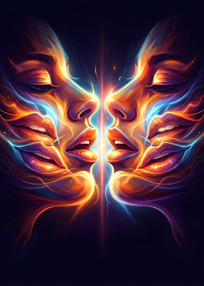 Abstract Faces with Glowing Lines