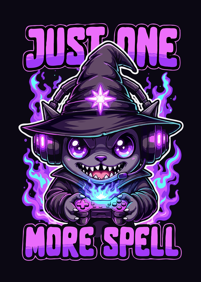 Gamer Cat Wizard Cartoon Illustration