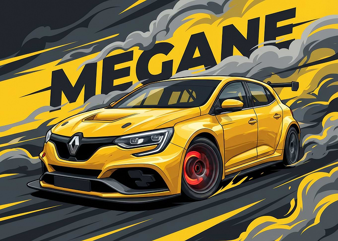 Yellow Renault Megane Car Illustration