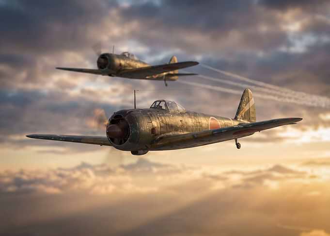 Two Japanese planes flying in formation