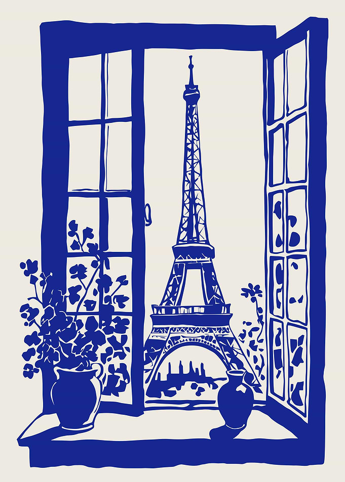 Eiffel Tower view from window, Paris