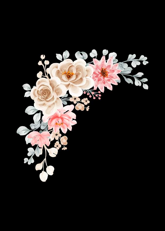 Floral Corner Watercolor Illustration on Black