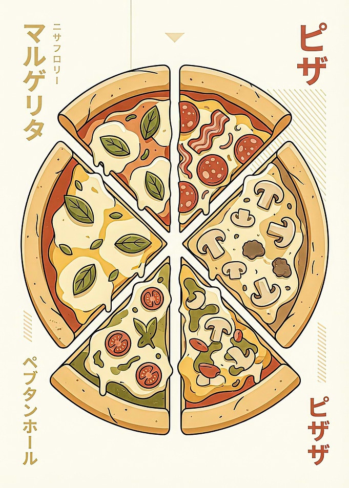 Pizza Slices Illustration with Japanese Text