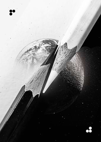 Pencils, Earth, and Moon in Monochrome