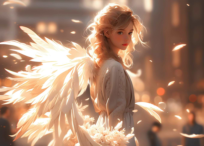 Angel with Wings in Cityscape