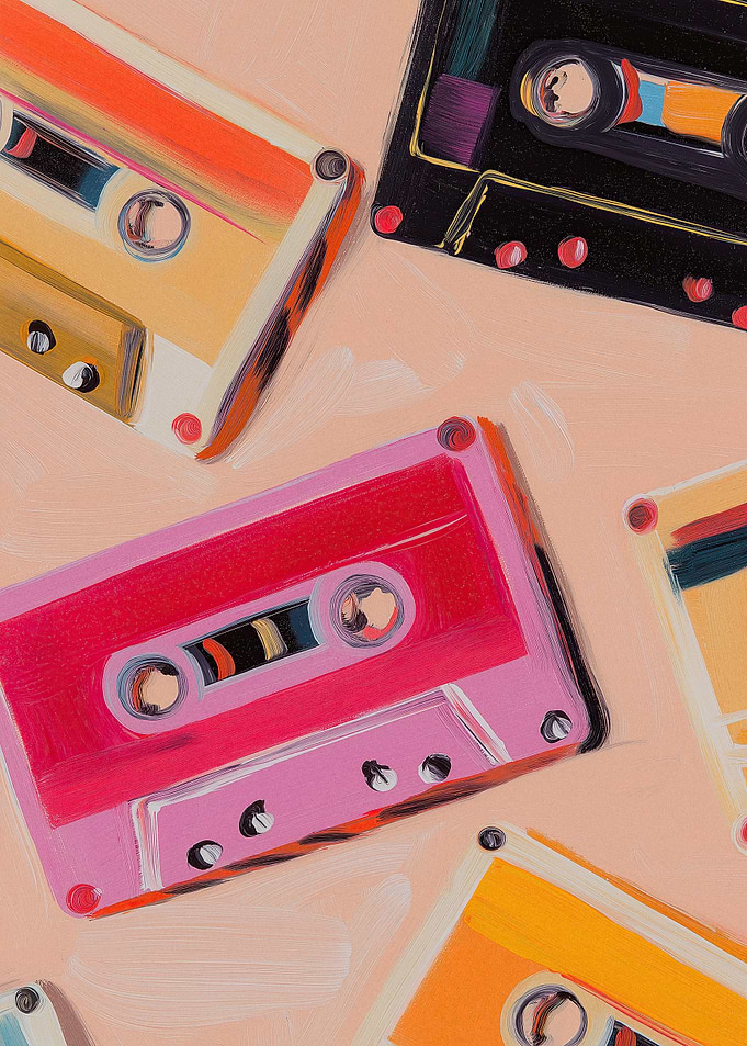 Retro Cassette Tapes Colorful Pattern