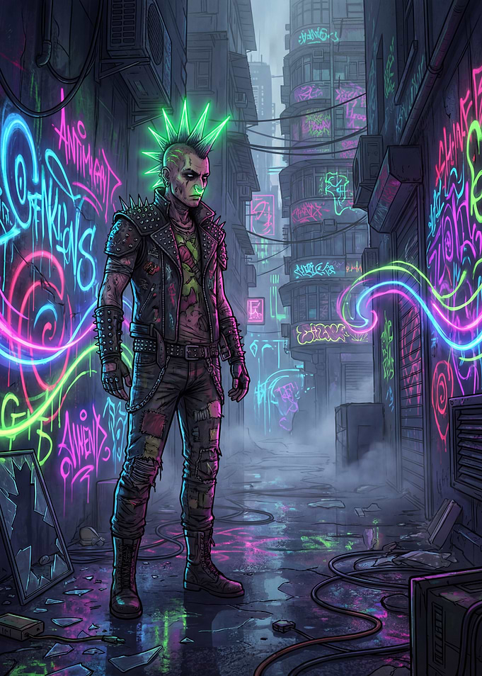 Cyberpunk Punk in Neon Alley