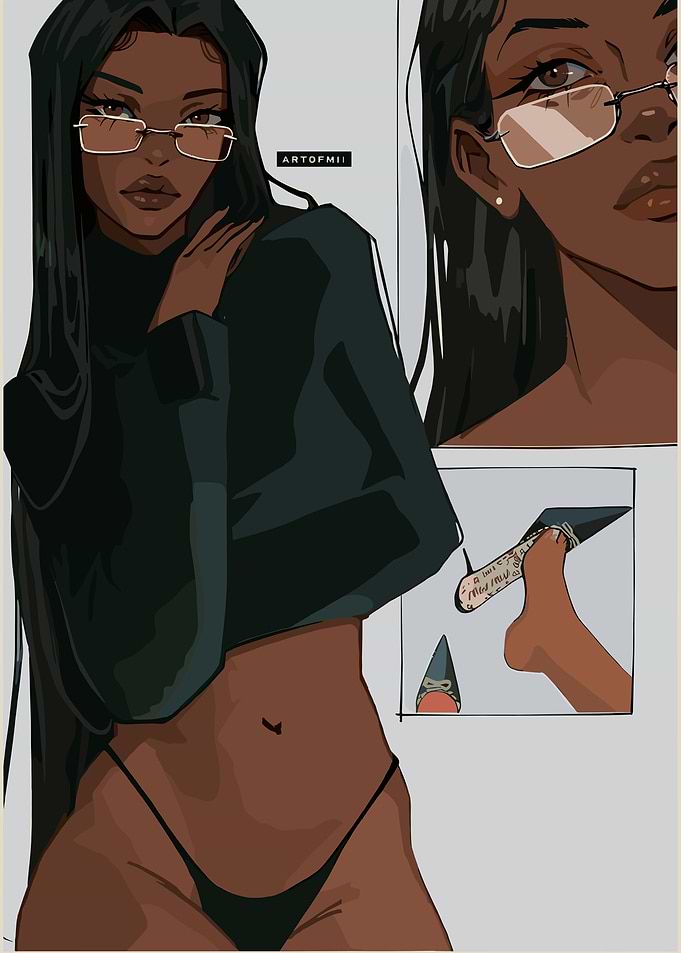 Dark-skinned woman with glasses illustration