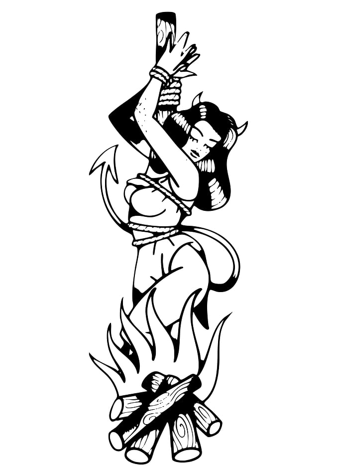 Devil Woman Tied to Stake Illustration