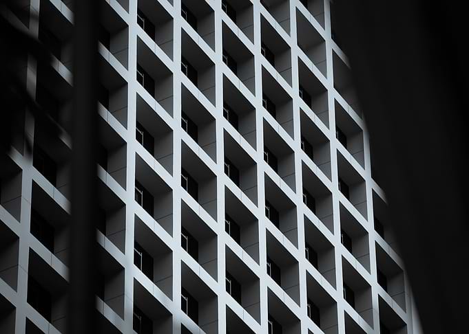 Hong Kong Modern Grid Building [Black and White]