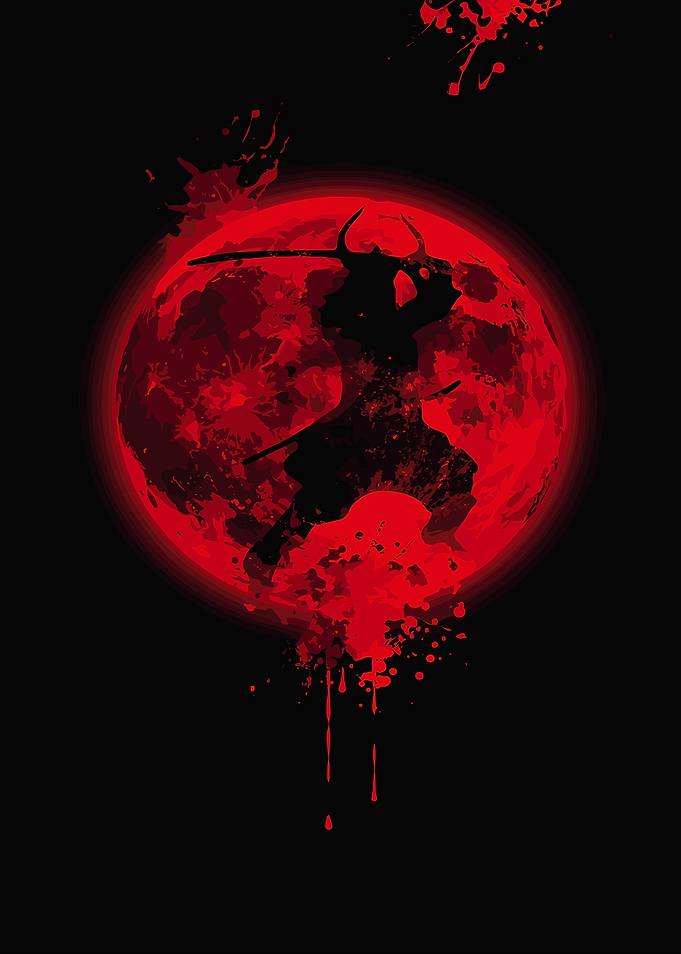 Samurai Silhouette with Red Moon