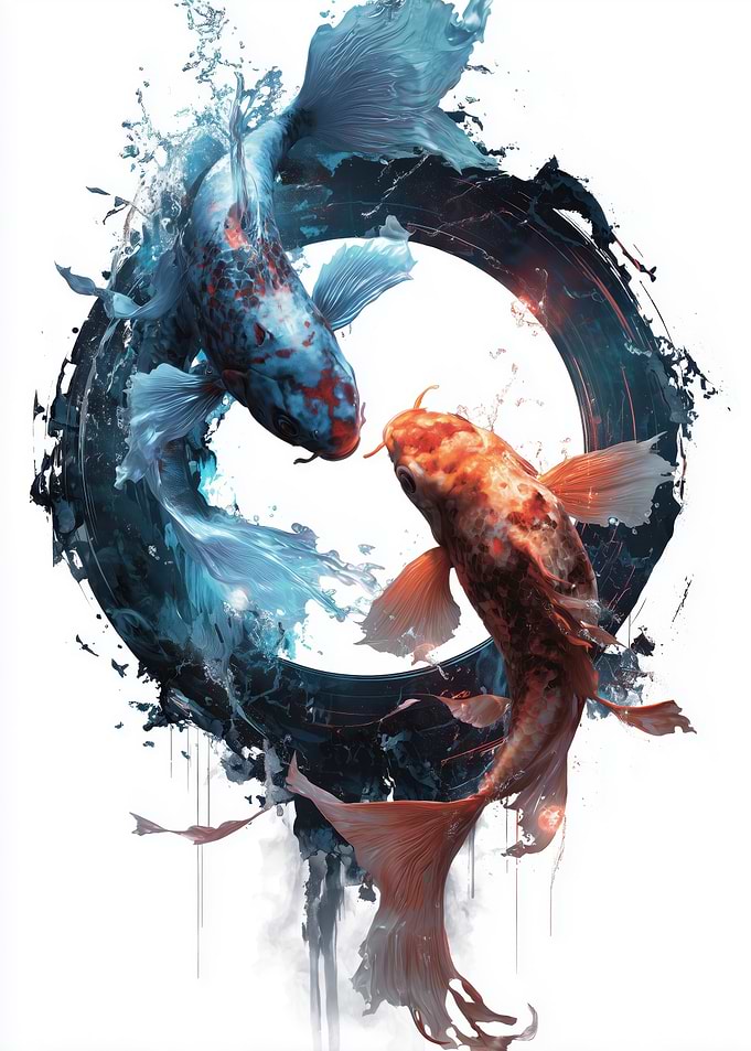 Yin Yang Koi Fish Digital Art