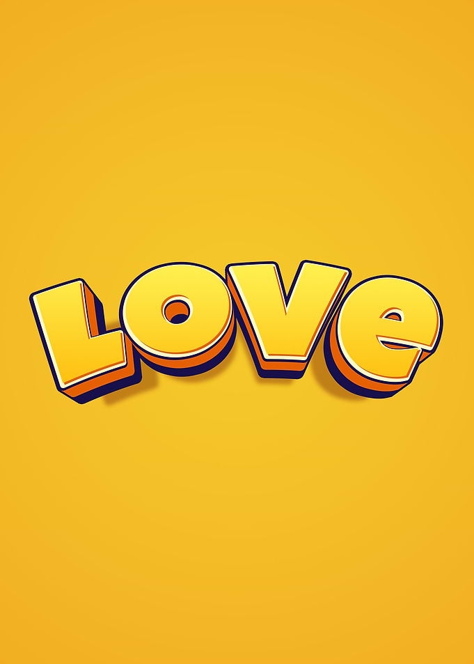 Love Text Art on Yellow