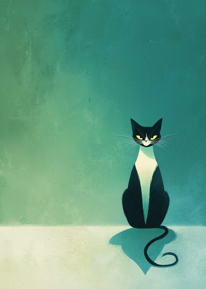 Stylized Black and White Cat Portrait