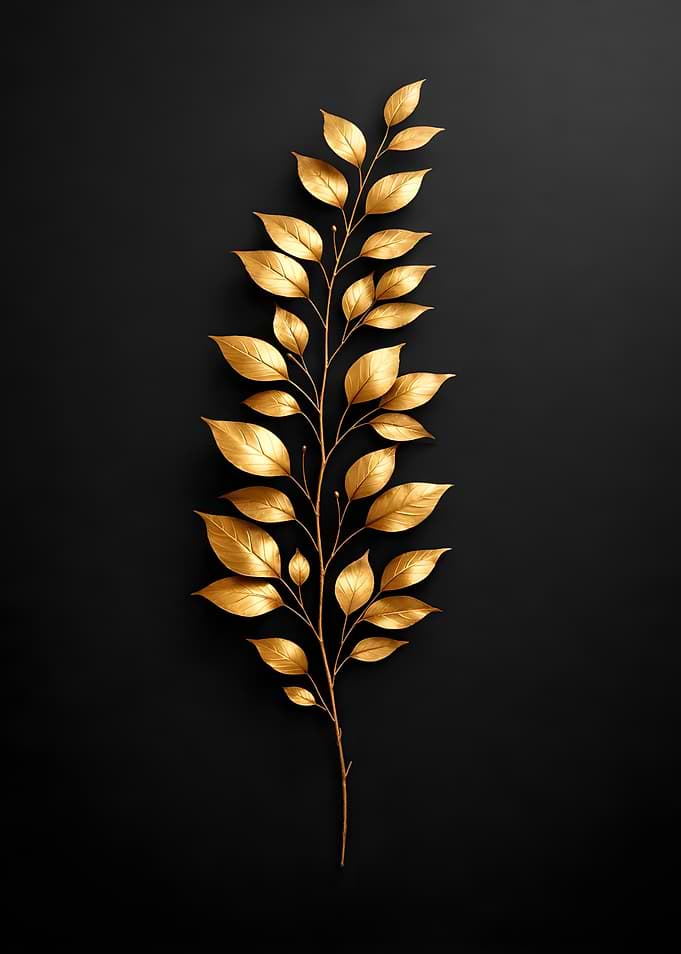Golden Leaves on Black Background