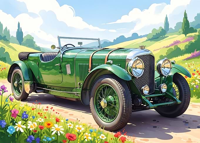 Vintage Green Car in Countryside