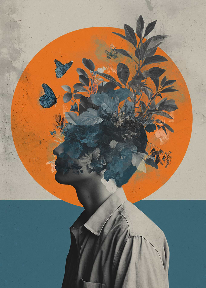 Floral Mindscape with Butterflies and Portrait
