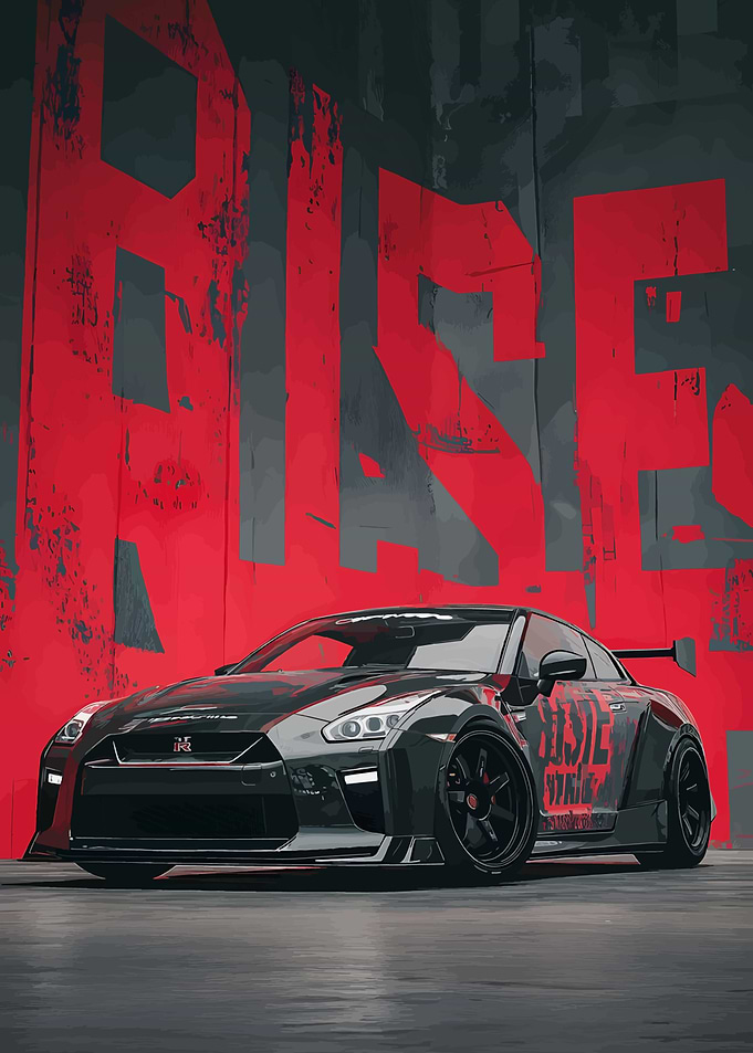 Sleek Black Nissan GT-R with Red Accents